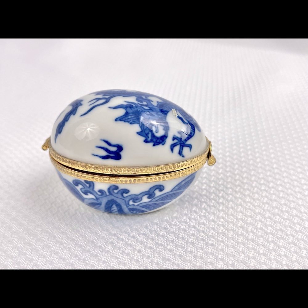 Nieman Marcus Egg Shaped Oriental Dragon & Flaming Pearl Trinket Box.